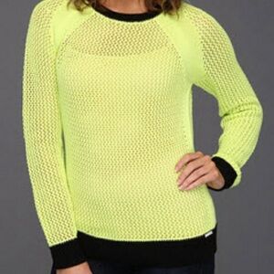 Michael Kors Neon Yellow Black Mesh Housewives of Miami Womens Sweater Large XL